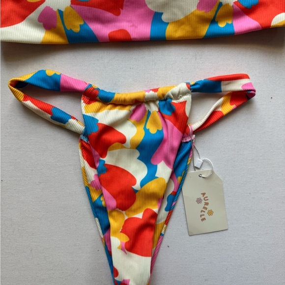 Aurelle Monaco Bikini Medium Bold Floral High Cut Two Piece Retro Swimwear - Picture 4 of 7
